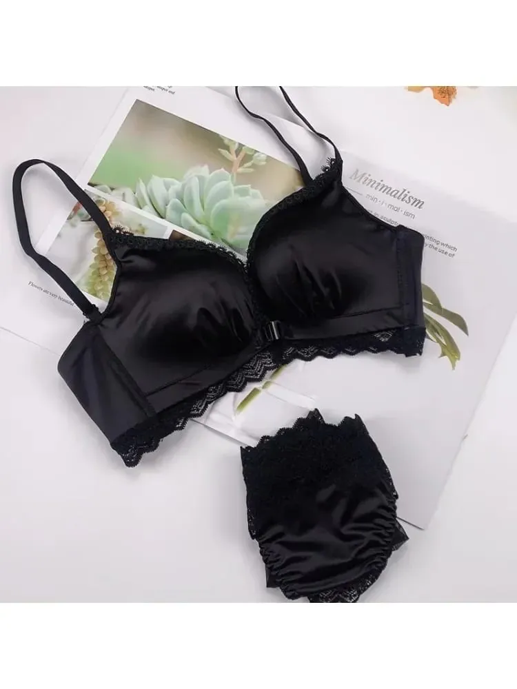 Front Closure Push Up Bra Set - Women's Small Bust Lace Underwire Lingerie | Pull Up Lift Sexy Thin Beauty Back Bralette — image 2