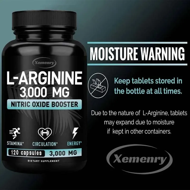 L-Arginine Capsules 3000mg - Nitric Oxide Boosters - Improve Energy Endurance Performance Build Muscle Mass — image 4