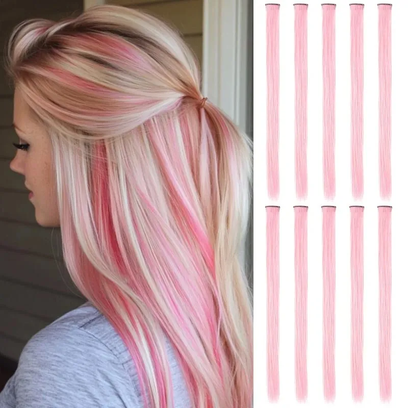 10Pcs Klip Berwarna 24 Inci Dalam Sambungan Rambut Potongan Rambut Serlahan Sintetik Lurus Untuk Pesta Cosplay Gadis — image 10
