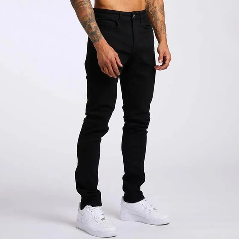 Jeans Lelaki Elastik Kurus Warna Pepejal Seluar Pensel Regangan Slim Fit Denim Jeans Joging Streetwear Koboi Seluar Kasual Blck — image 7