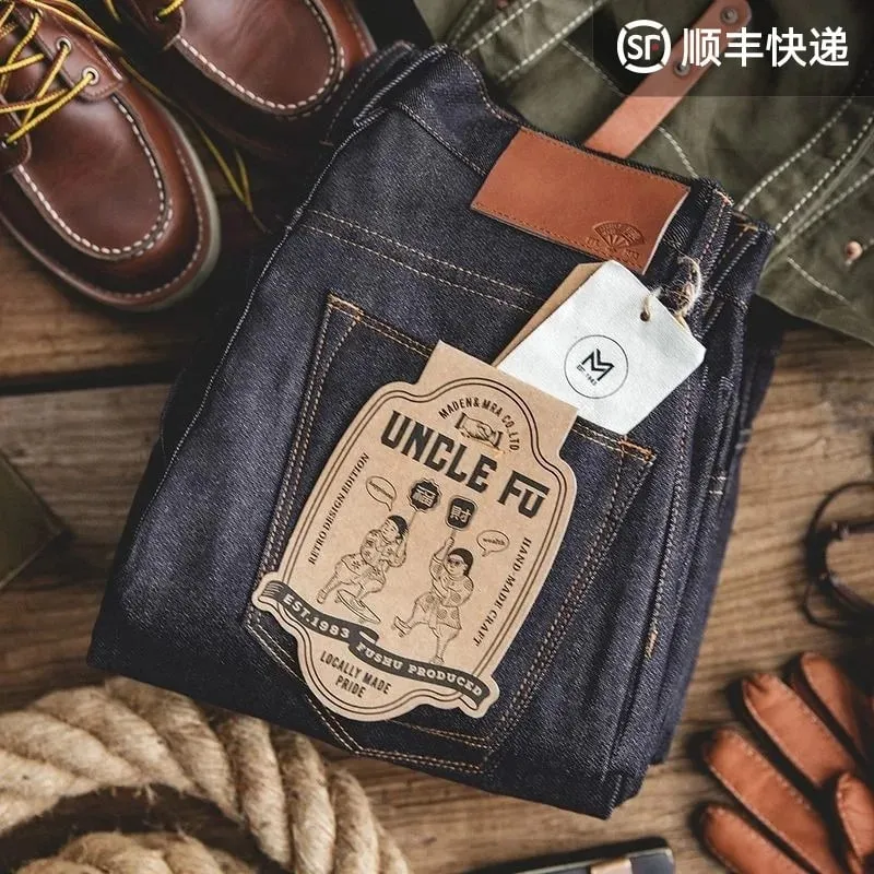 Retro 11.6oz Selvedge Raw Denim Jeans Tapered Regular Fit Cotton Jeans with Zipper Fly High Quality Versatile Men's Pants