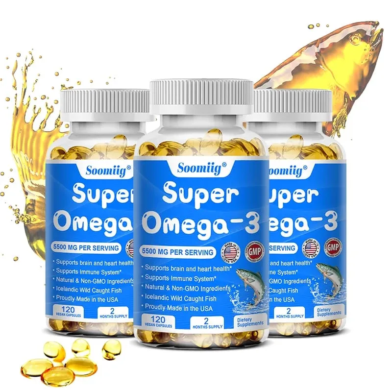 Omega 3 Fish Oil - with DHA & EPA - Supports Brain Nervous System Cardiovascular Skin Health Antioxidant - 120 Capsules — image 1