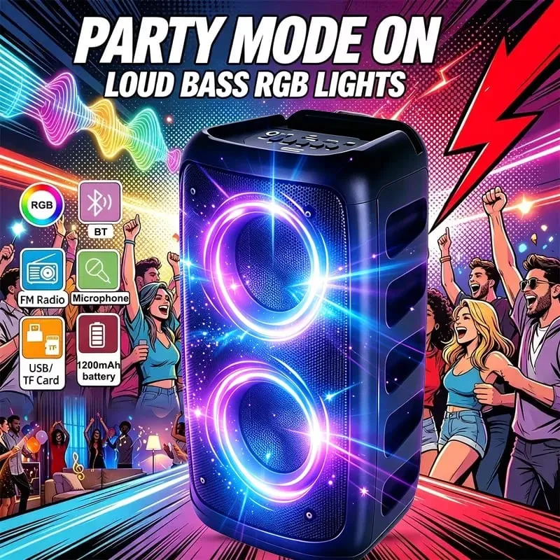 Profesionální velký Bluetooth reproduktor 9900 Hz s mikrofonem Přenosný design s LED osvětlením Subwoofer Party Box Kompatibilní s funkcemi BT/USB/TF/AUX/FM/TWS/MIC/EQ Profesionální karaoke. Ideální dárek k narozeninám Vánoce a Nový rok — image 5