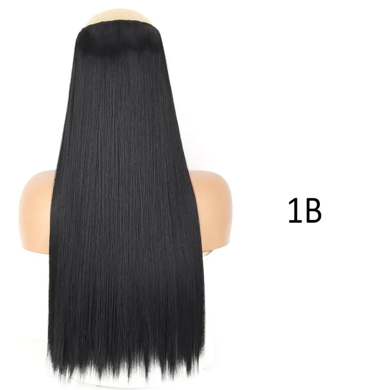 Synthetic 32Inch Hair Extensions OnePiece 5 Clips Long Straight Hairstyle Heat Resistant Fake Hairpiece For Women Natural Blonde