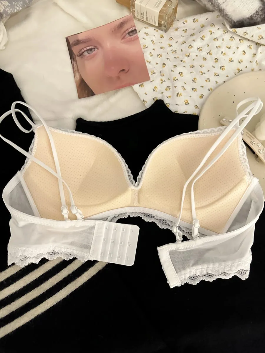 Luxury Sweet Underwear for Women Without Underwire Small Chest Push-up Anti-sag Comfortable Lace Sexy Pure Desire Bra Cover Set — image 5