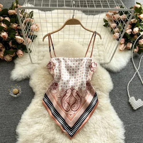 Women Sexy Backless asymmetrical lace-up Camis Print Tank Top Chic One-piece Corset Bustier Summer Beach vacation Crop Top — image 14
