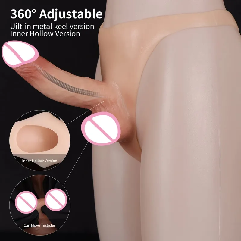 Silicone Strap on Dildo For Lesbian Gay Reusable Hollow Penis Sleeve Skin Feeling Dildo Pants Strapon Penis Sex Toys for men 18