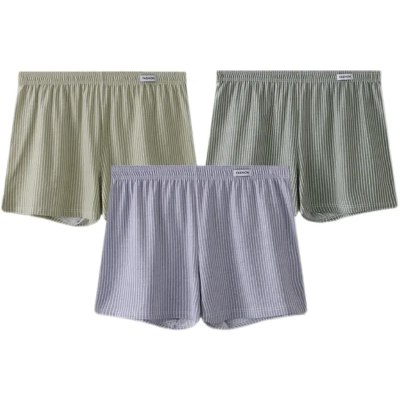 3 Pack Men's Cotton Boxer Shorts - Breathable Loose Striped 4-Corner Underwear for Youth - Versatile for Outdoor & Sports Wear