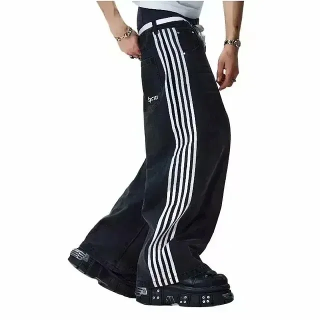 Men Gothic Punk Strap Denim Cargo Pants Black Multi Buckle Baggy Fit Streetwear Trendy Urban Fashion Washed Vintage Casual Jeans — image 9
