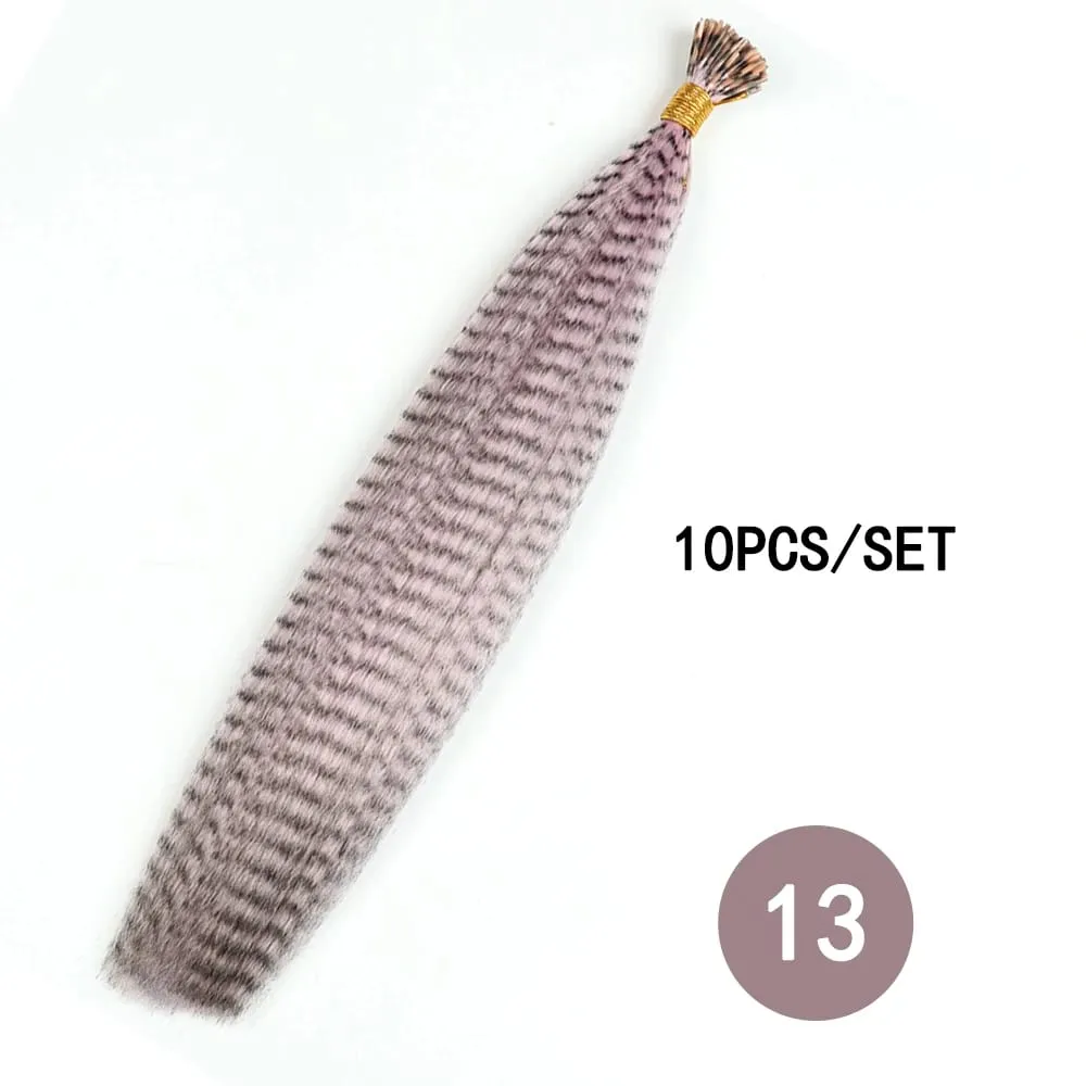 Synthetic Colored Feather Hair Extensions 16Inch 10 Pieces/Pack Blue Purple For Women Zebra Line Feather Hairpiece — image 20