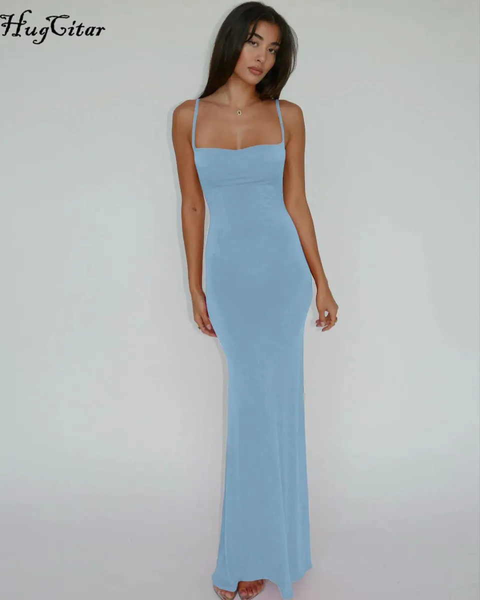 Hugcitar Summer Solid Sleeveless Backless Elegant Sexy Bodycon Y2K Maxi Prom Dress Women Clothes Birthday Party Casual Y2K — image 6