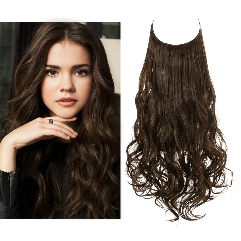 Synthetic Hair Extensions No Clips Fake Ombre Pink Blonde Brown Black Natural Wavy False Hair Piece For Woman — image 22