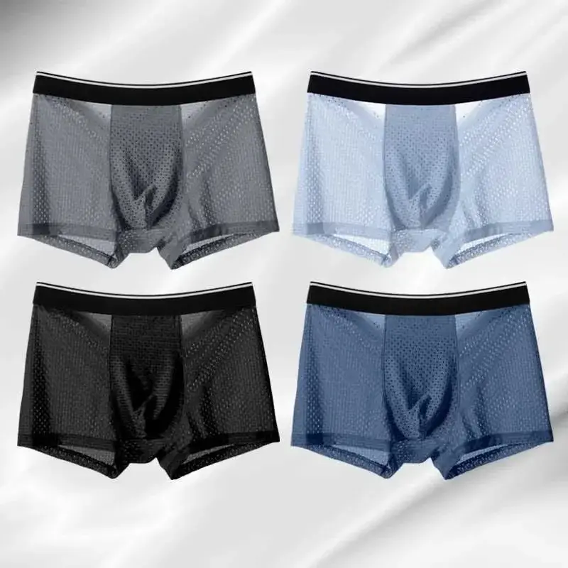 4Pcs/LotMen's Ice Silk Underwear Plus Size Shorts Mesh Boxers Mesh Breathable Underwear Antibacterial Quick Drying Underwear Men — image 5
