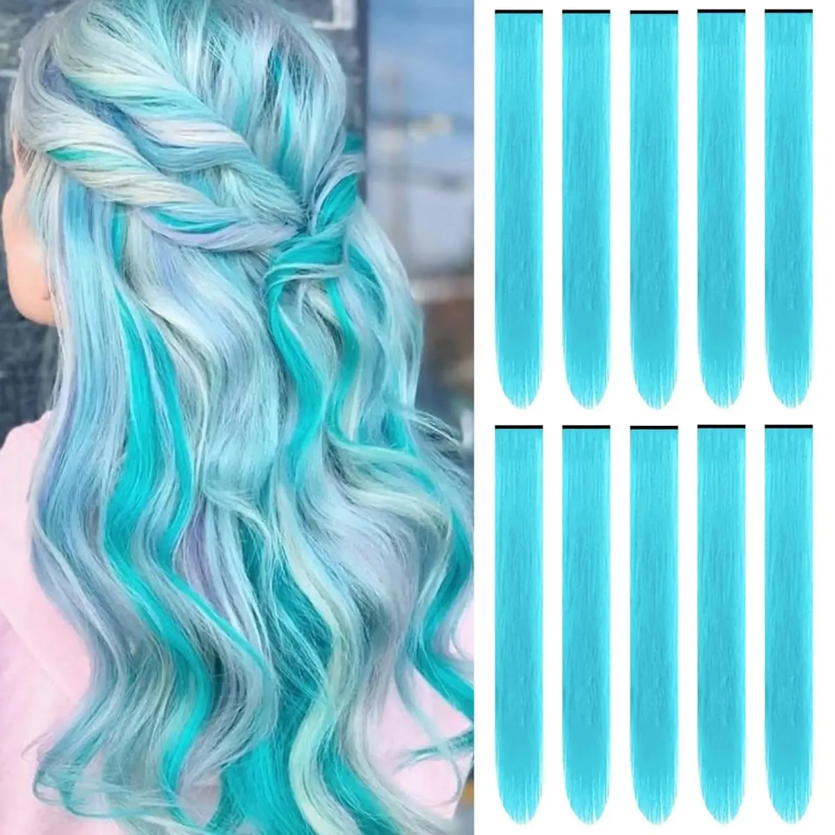 G&T Wig Synthetic 10PC Colored Hair Extensions 22Inch Straight Clip in Hair Extension Rainbow Hairpiece for Girls