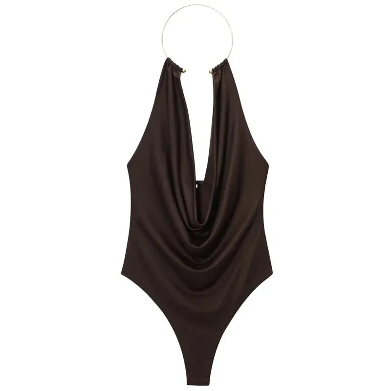 Brown Halter Bodysuit Women Summer Bodys For Sexy Women Off Shoulder Sleeveless Thong Bodysuit With Open Back Rave Bodysuit — image 8