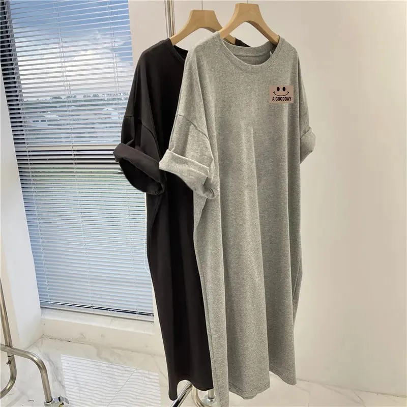 Women's New Short Sleeved Dress Korean Casual Oversized Loose Round Neck Dress — image 5