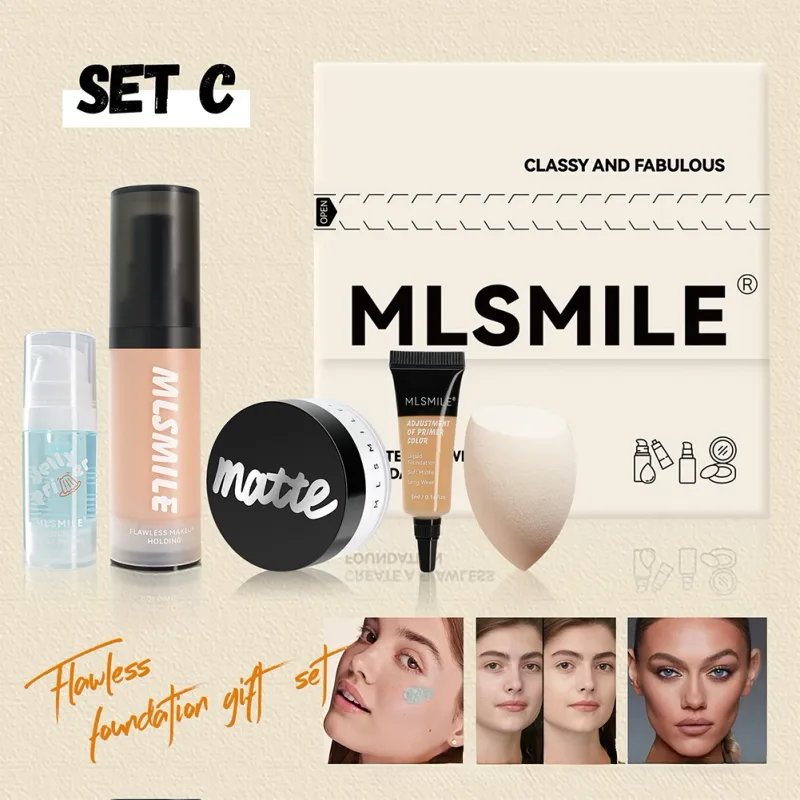 All‑in‑One Foundation Makeup Gift Set Full Coverage Concealer Setting Powder Makeup Sponge Portable Face Cosmetic Kit