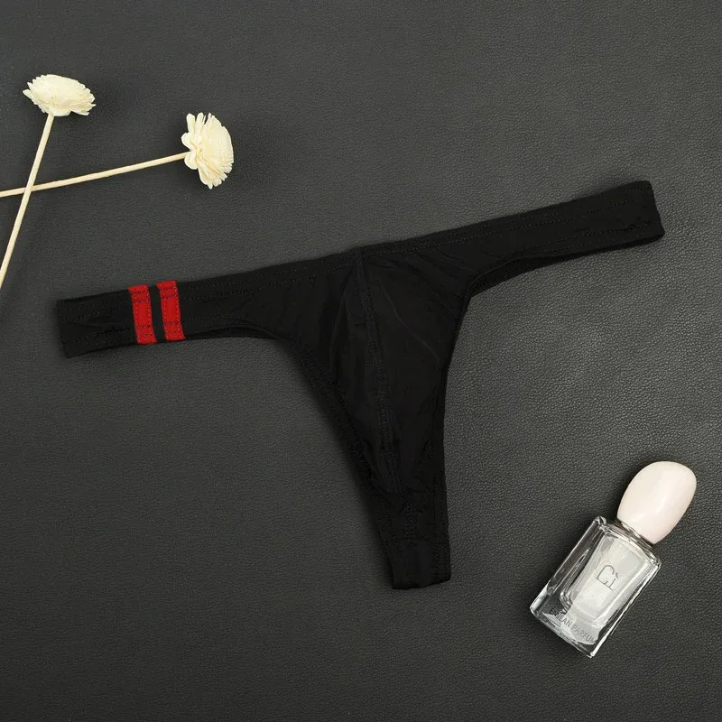 3Pcs/lot Sexy Underwear Men's T-Back Underpants Thongs G-String Ice Silk Breathable Male Bikini Panties U Convex Pouch Undies — image 10