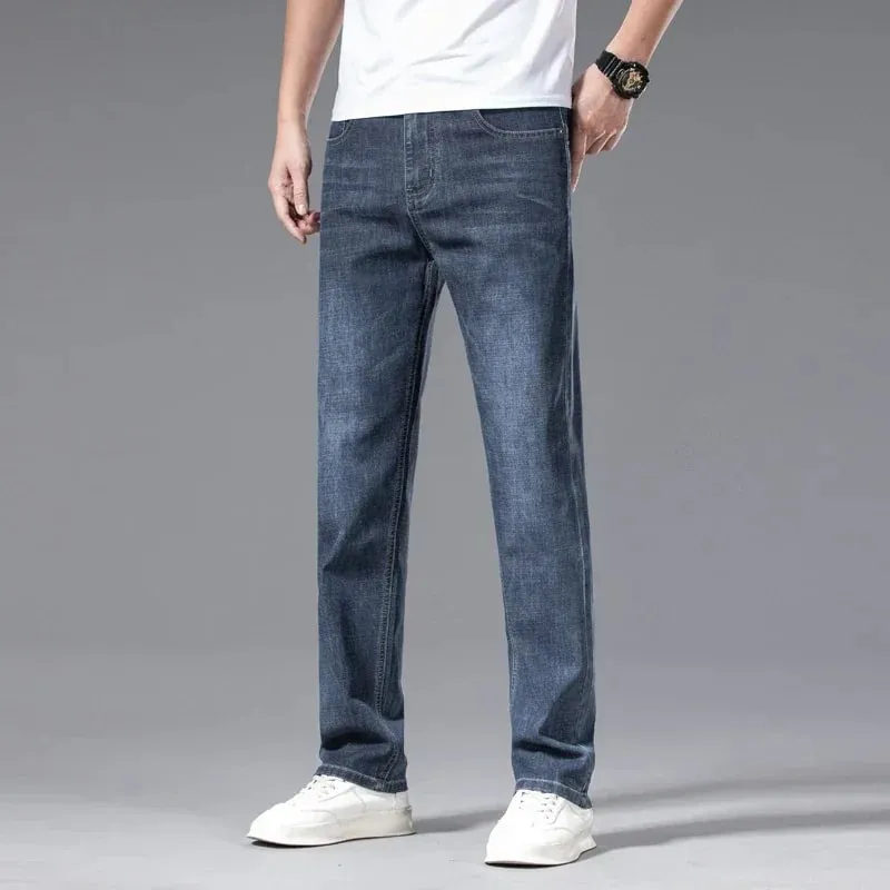 2024 Men's New Autumn Straight Casual Jeans Light Blue Classic Breathable Comfortable No Ironing Stretch Denim Trousers Male — image 6