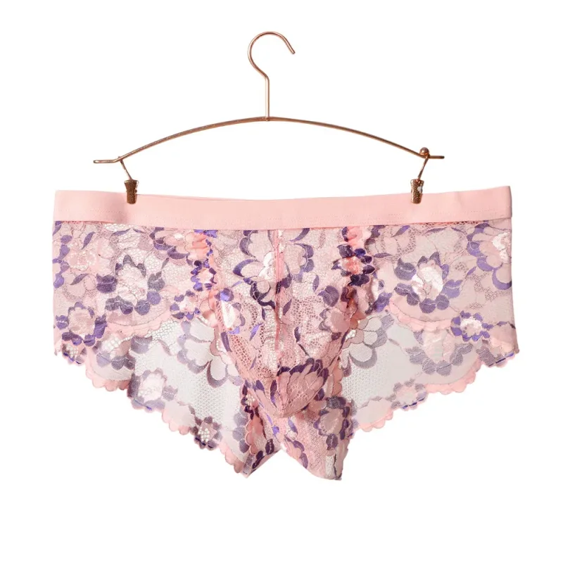 Renda sexy roupa interior suave dos homens bolsa calcinha perspectiva fina floral homem briefs tentação malha baixa ascensão respirável cuecas — image 13