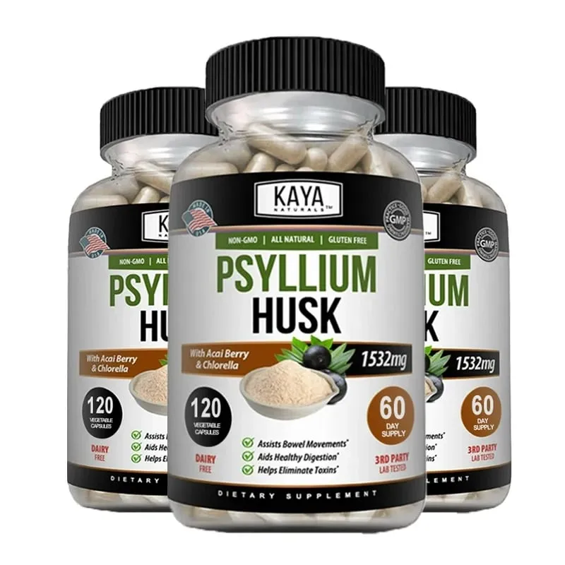 Psyllium Husk Capsules - 1532 Mg - Enriched with Ginger Root and Aloe Vera To Support Bowel Digestive and Detoxification Health — image 2