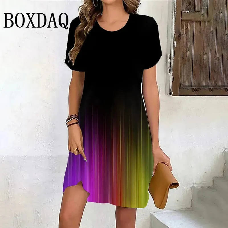 Women's Dresses Summer Dresses Elegant Ladies Gradient 3D Printed Fashion Street Short Sleeve Round Neck Casual Mini Dress 2024 — image 2