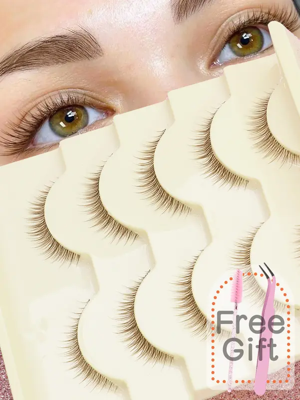 7/5 pairs brown 3D Mink Lashes Silk Eyelashes Natural Long False Eyelashes Dramatic Volume Fake Lashes Makeup Eyelash Extension