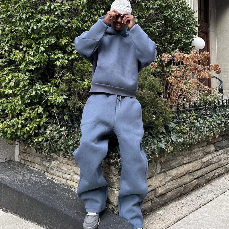 Male Autumn New 2 Piece Set Casual Solid Couple's Hooded Sweatshirt Loose Sweatpants Jogging Sweatshirt Trousers Outfits Suits — image 4