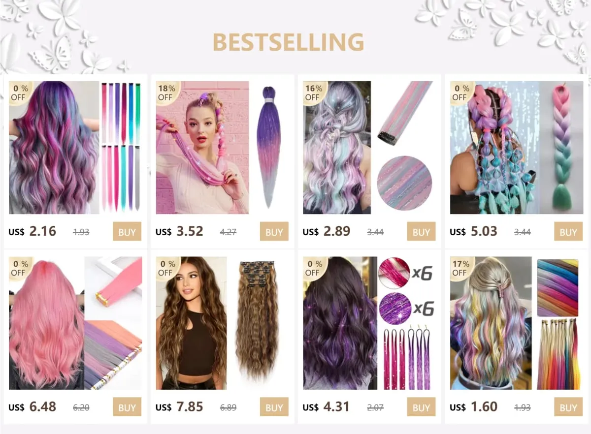 Clip in One Piece Hair Extension 6pcs/pack Unicorn Color Rainbow Pink Blue Purple Mixed Color Clip in Synthetic Hair Accessories — image 8