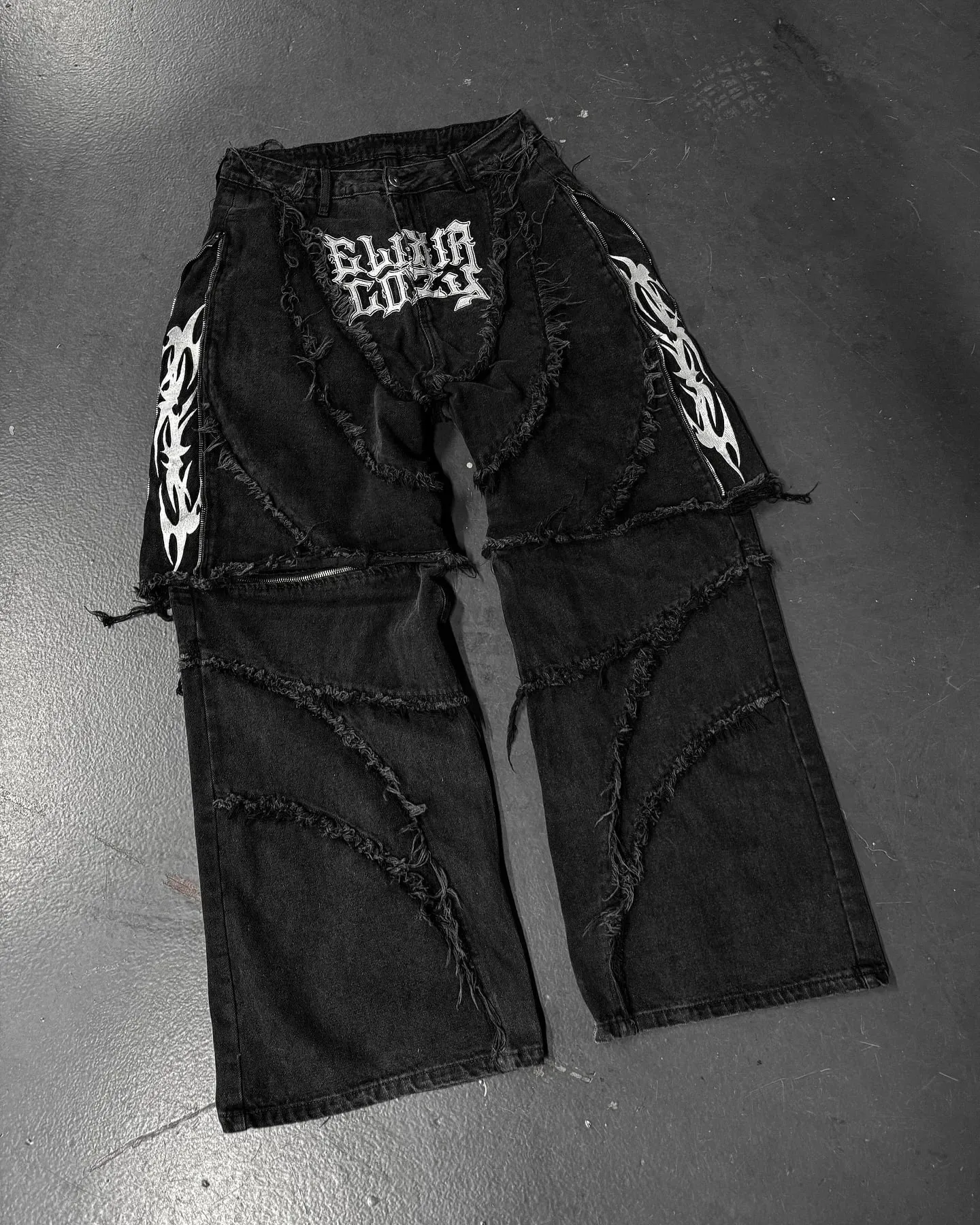Elixir X Cozy Detachable Jeans Retro Punk Streetwear Ziipper Patchwork Stripe Denim Pants Men Black Baggy Hip Hop Splicing Jeans