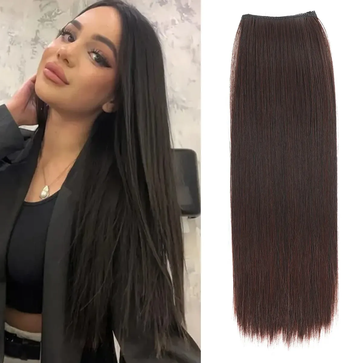 12Inch Synthetic 2 Clips in Straight Hair Extensions Invisible Hair Extensions Synthetic Straight Heat Resistant Fiber Hairpiece — image 2