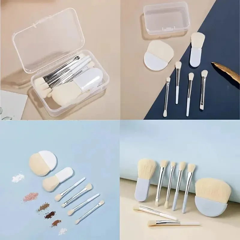 6 Buah Set Kuas Rias Travel Mini dengan Kotak Bening Kuas Rias Concealer Pencampur Foundation Bedak Kosmetik Portabel — image 6