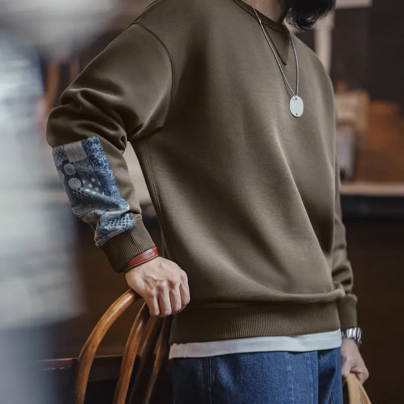 Maden Vintage Boro Patchwork Sweatshirt Casual Round-Neck Tops Men's Classic Pullover for Spring and Autumn Fashion Streetwear — image 6