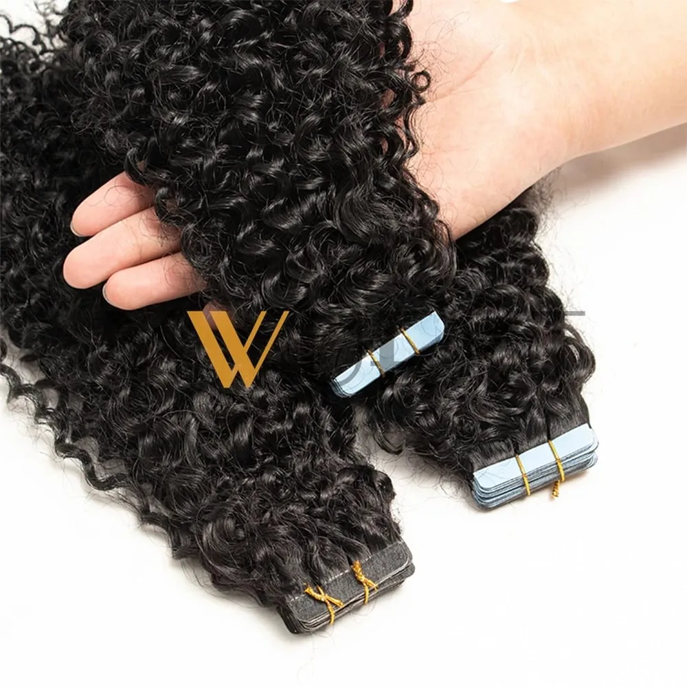 Afro Kinky Curly Tape In Human Hair Extensions for Black Women Tape Ins Hair Extension Real Human Hair Tape on For Salon 20pcs — image 2