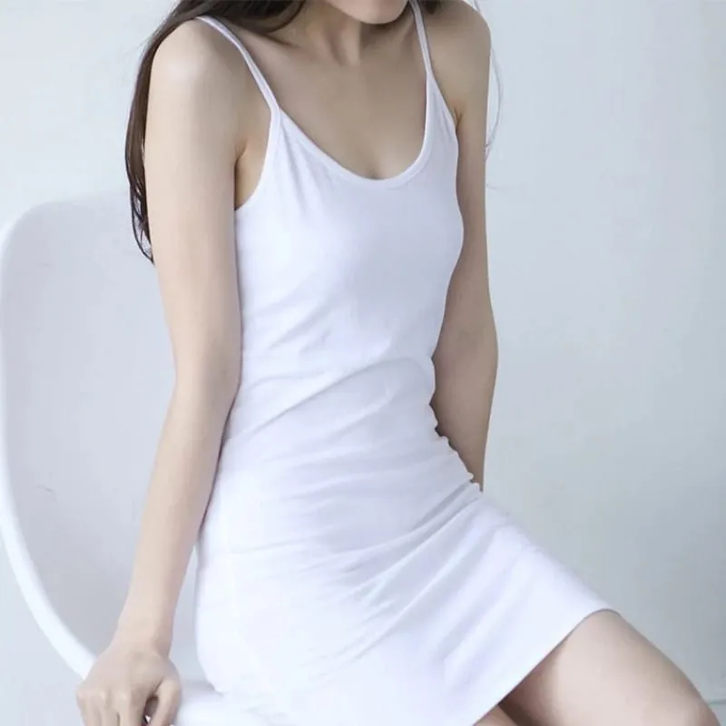 Mini robe Camisole Sexy à bretelles Spaghetti pour femmes, moulante, couleur unie, en coton, robes de soirée, nouvelle collection été
