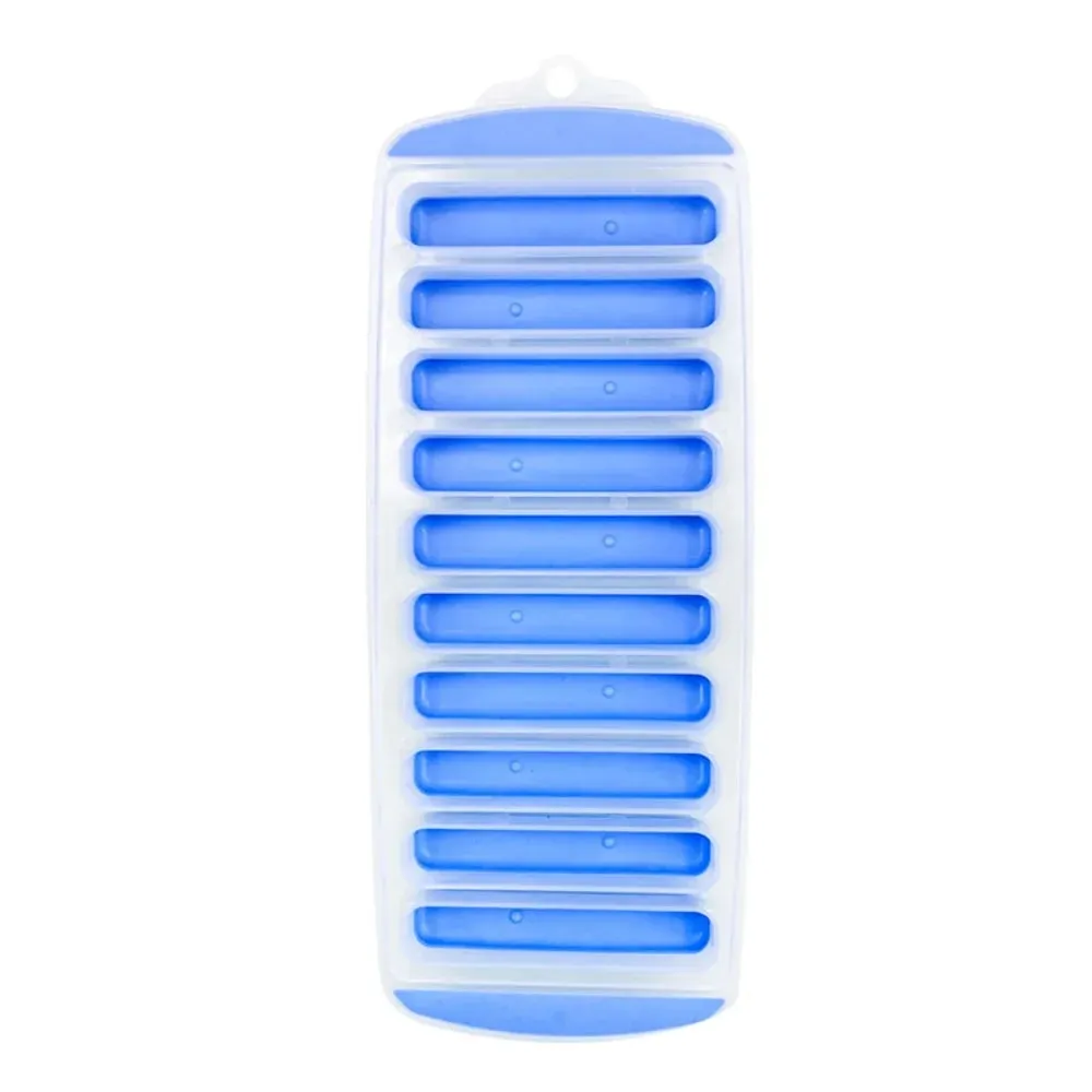 DIY 10 Holes Long Strip Ice Cube Mold with Lid Silicone Ice Cube Tray Homemade Ice Block Mold Cold Drink