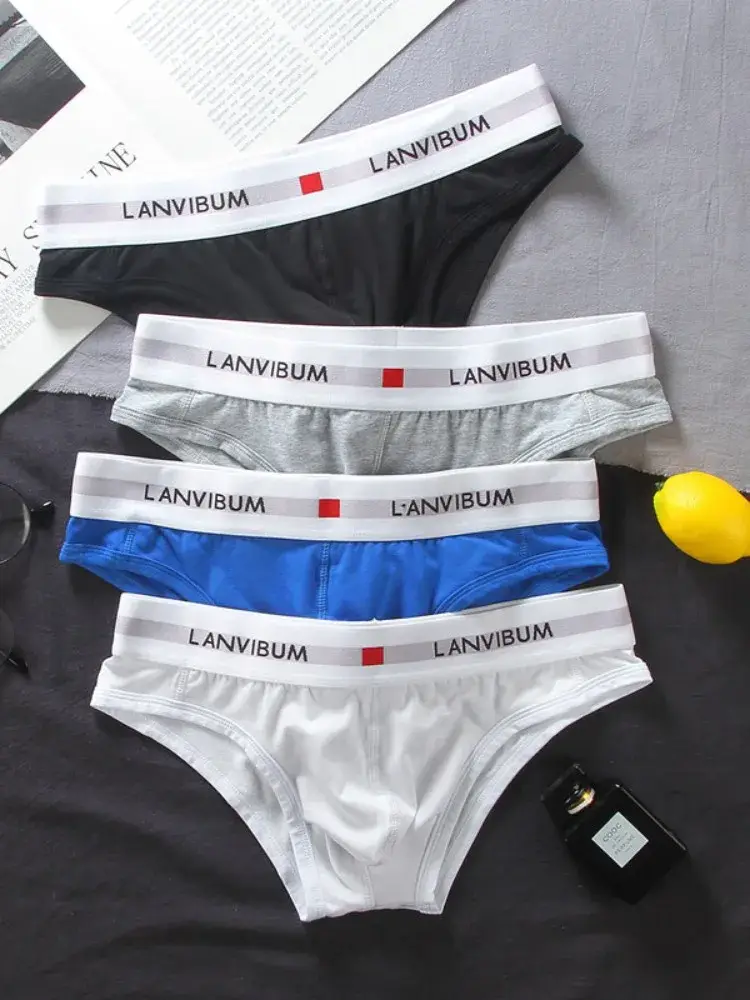 Men's Underwear Cotton Low Waist Elastic Sexy Loose Triangle Pants Summer Breathable Youth Pant Headband — image 3