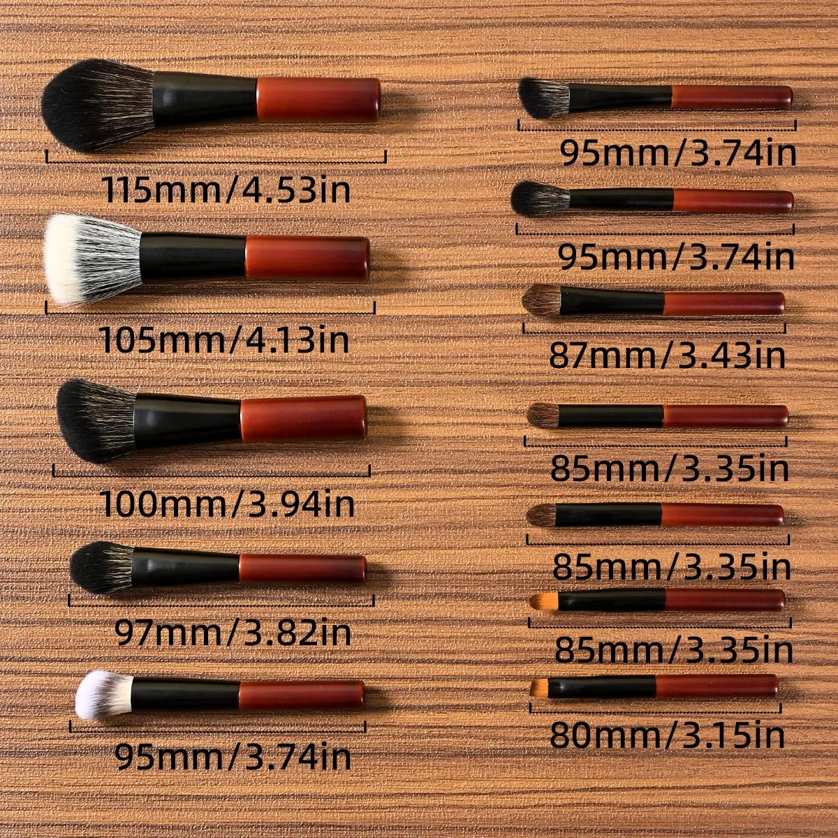 13 PCS Berus Mekap Walnut Set Saiz Perjalanan Profesional Berus Mekap Mini Tanpa Shed Tan Dengan Sarung — image 6