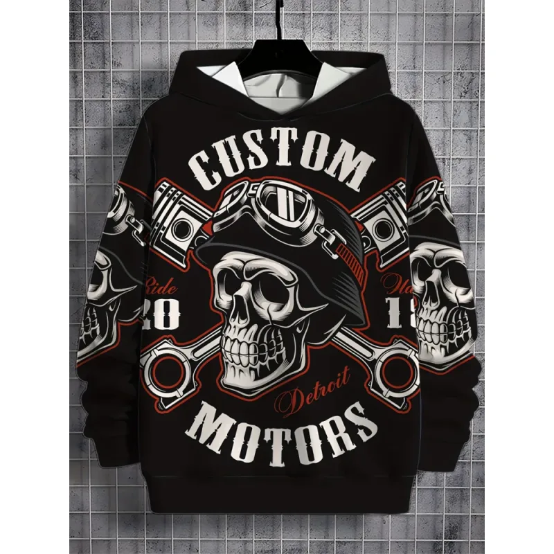 3D Printed Skull and Rose Sweatshirts Drawstring Sportwear Long Sleeved Tops Men's Hooded Hoodies Street Graphic Men's Clothing — image 7