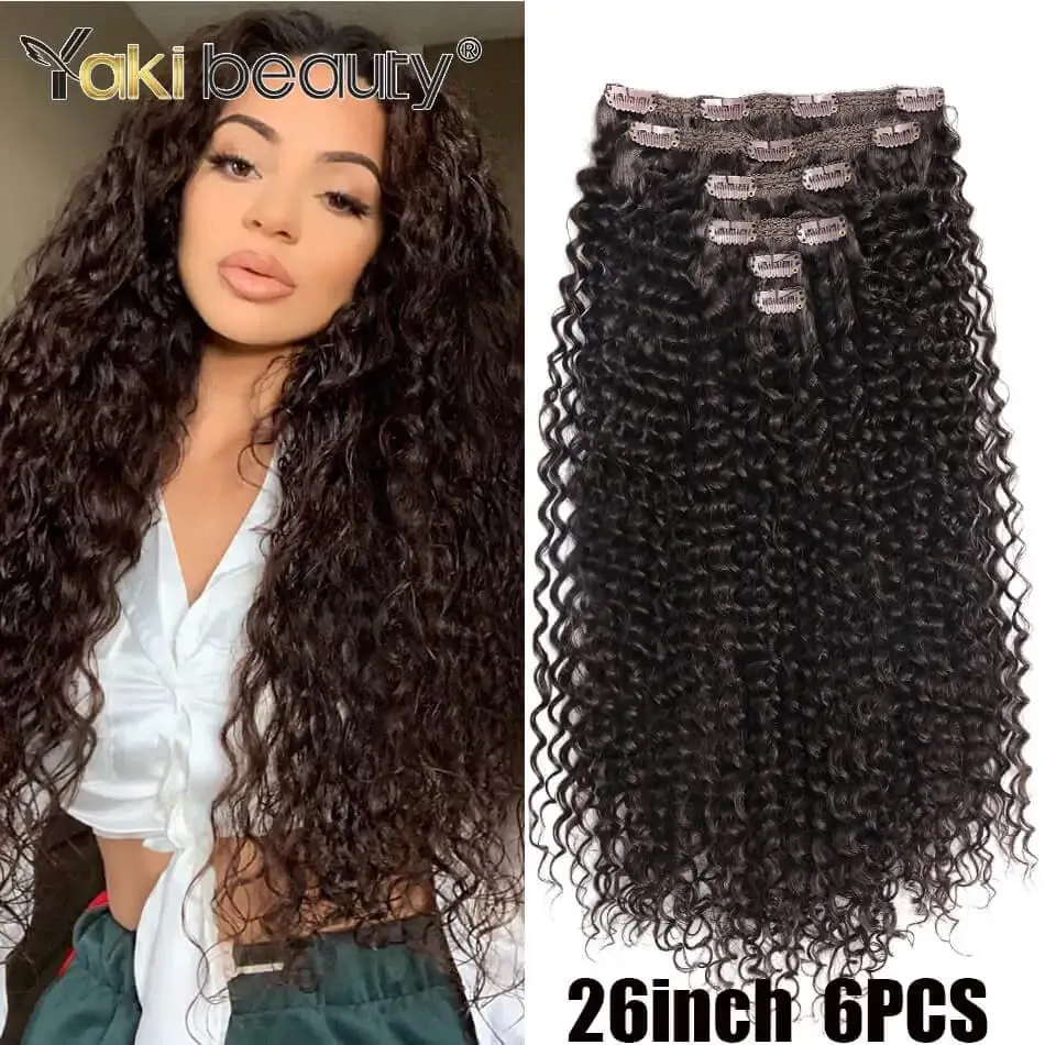 Synthetic Kinky Curly Clip-in Hair Extensions 26'' Super Long Water Wave Clip In Hair 160-200grams 4 Pcs Full Head Hair Pieces — image 12