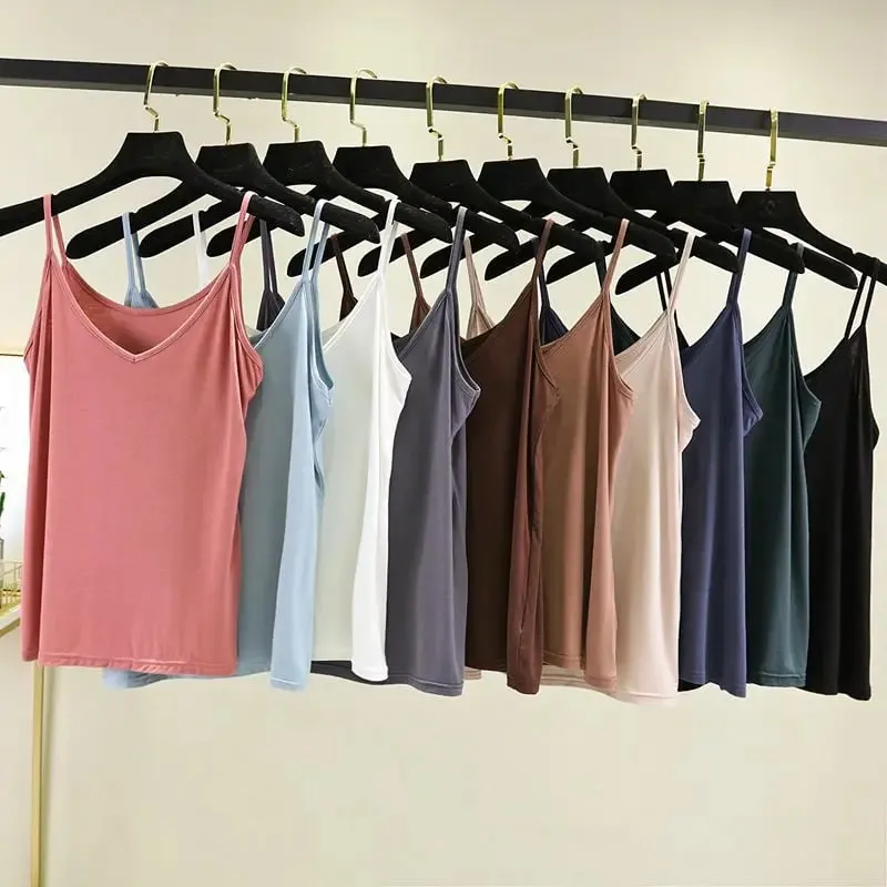 Spaghetti Strap tops Women Halter V Neck Camis Tank Solid color basic sleeveless Camisole Top — image 2