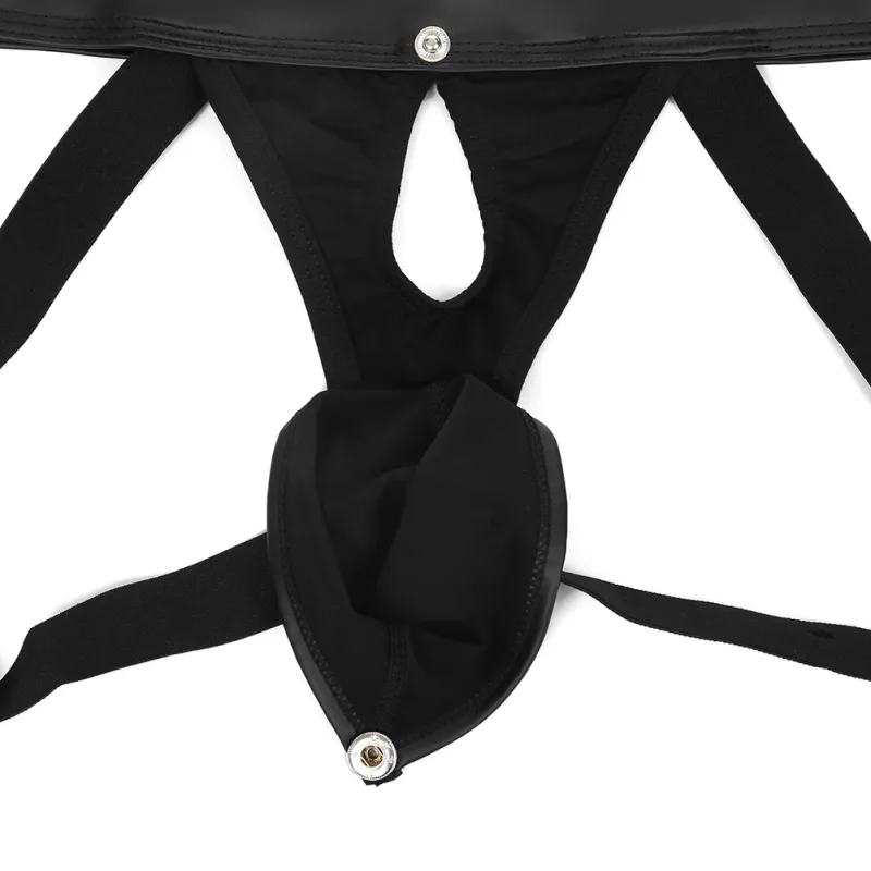 Intimo da uomo perizoma in ecopelle con custodia staccabile, mutande a vita bassa con culo aperto per un uso confortevole — image 14