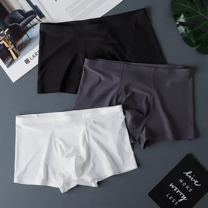 3PCS High Quality Men's Ice Silk Underwear Summer Thin Breathable Seamless Panties Sexy Male Underpants Plus Size