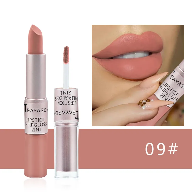 1PC Pink Matte Lipstick Waterproof Long-Lasting Moisture 2-in-1 Lip Tint Sexy Lip Gloss Lip Makeup for Women