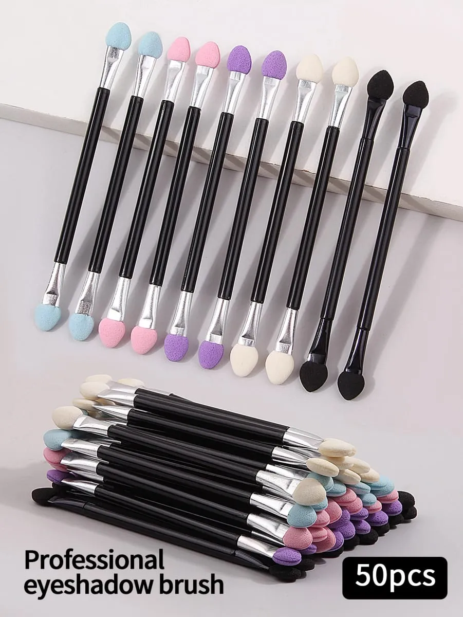 50PCS Double-Ended Eyeshadow Brushes Fashion Useful Long Handle Sponge Stick Applicators Lip Eye Brow Brush Beauty Makeup Tool — image 2