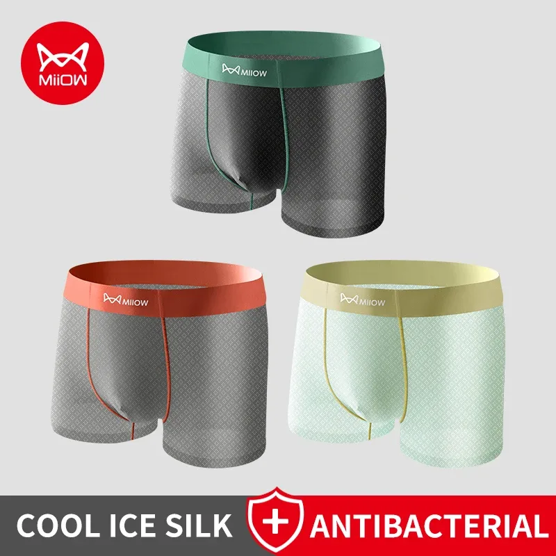 MiiOW 3Pcs Cool Ice Silk Men Underwear Boxers 7A Antibacterial Men's Panties Seamless Mesh Breathable Mens Underpants Man Boxers — image 23