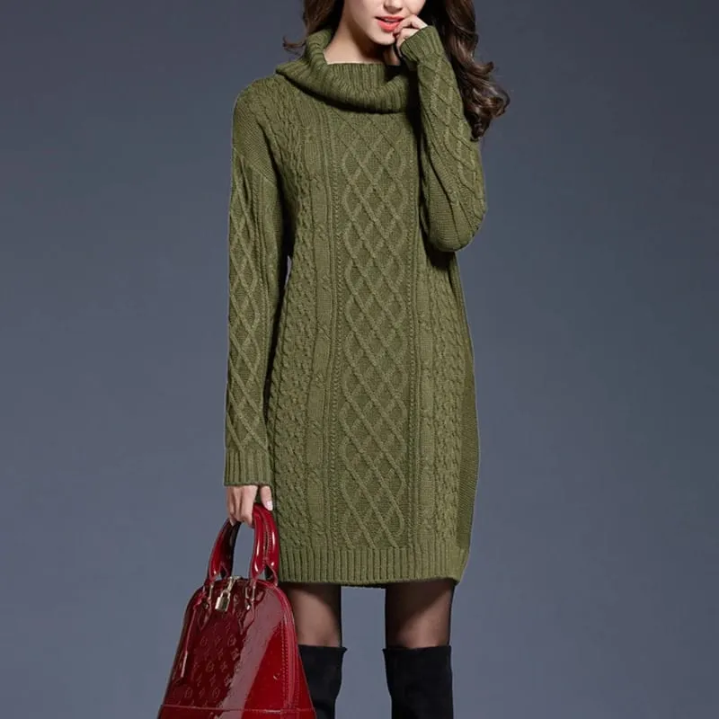 Plus Size Women Casual Knitted Long Sleeve Winter Dresses Sweater Solid Knee Length Loose Fat Female Over Size Dresses 4XL — image 7