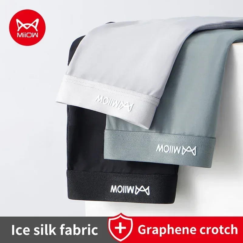 MiiOW 3 Stücke Dünne Eisseide Männer Boxershorts Graphene Antibakterielle Mann Unterwäsche Atmungsaktive Herrenhöschen Herren Boxershorts Badehose