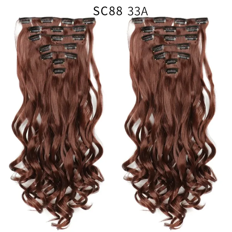 7pcs/Set Long Straight Hair Extension 16 Clips High Tempreture 22inch Synthetic Hairpiece Clip in Red Hair Extensions for Women — image 22