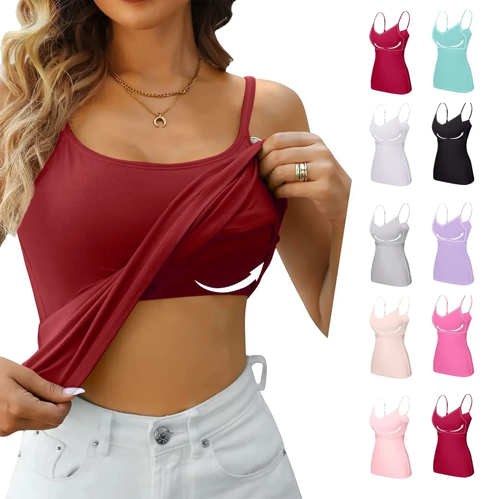 Women's Camisole With Bottom Chest Pad Sexy Oversized Underwear With Chest Pad Summer outerwear Solid color versatile camisas